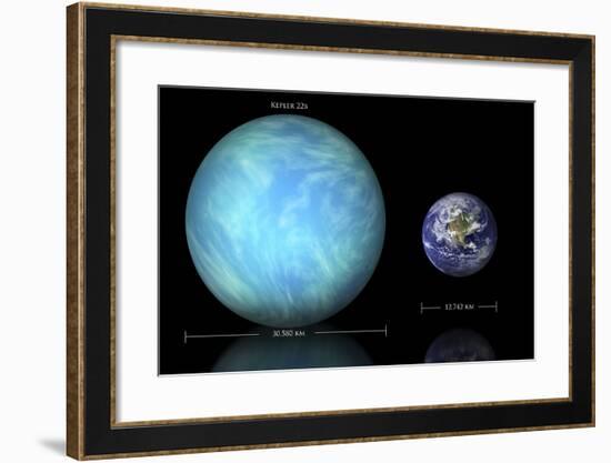 Artist's Depiction of the Difference in Size Between Earth and Kepler 22B-null-Framed Art Print