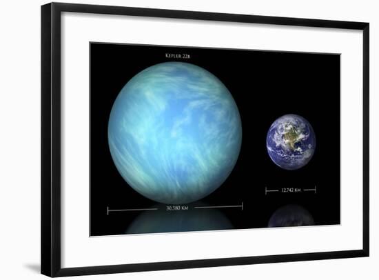 Artist's Depiction of the Difference in Size Between Earth and Kepler 22B-null-Framed Art Print