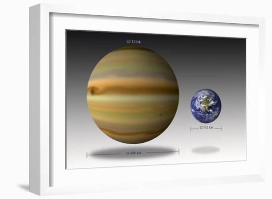 Artist's Depiction of the Size Relationship Between Earth and Gliese 1214B-null-Framed Art Print