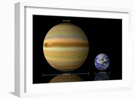 Artist's Depiction of the Size Relationship Between Earth and Gliese 1214B-null-Framed Art Print