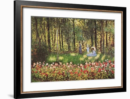 Artist's Family in the Garden at Argenteuil-Claude Monet-Framed Art Print