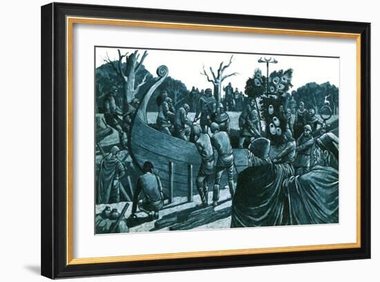 Artist's Impression of the Anglo-Saxon Ship-Burial at Sutton Hoo-Richard Hook-Framed Giclee Print