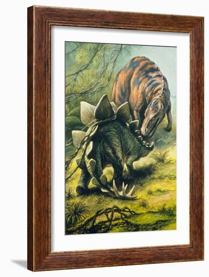 Artist's Impression of Tyrannosaurus & Stegosaurus-Ludek Pesek-Framed Photographic Print