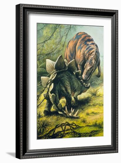 Artist's Impression of Tyrannosaurus & Stegosaurus-Ludek Pesek-Framed Photographic Print
