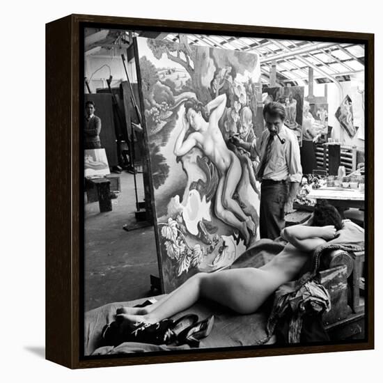 Artist Thomas Hart Benton Working on Painting "Rape of Persephone" in Studio Using Live Nude Model-Alfred Eisenstaedt-Framed Premier Image Canvas