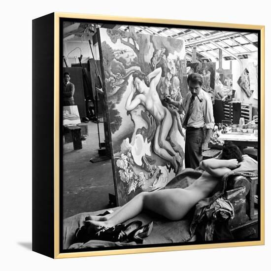 Artist Thomas Hart Benton Working on Painting "Rape of Persephone" in Studio Using Live Nude Model-Alfred Eisenstaedt-Framed Premier Image Canvas