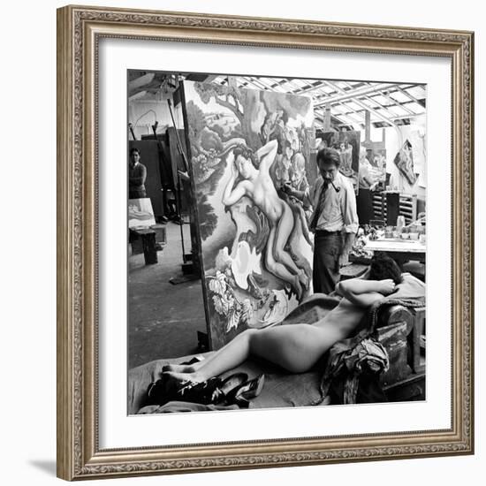 Artist Thomas Hart Benton Working on Painting "Rape of Persephone" in Studio Using Live Nude Model-Alfred Eisenstaedt-Framed Premium Photographic Print