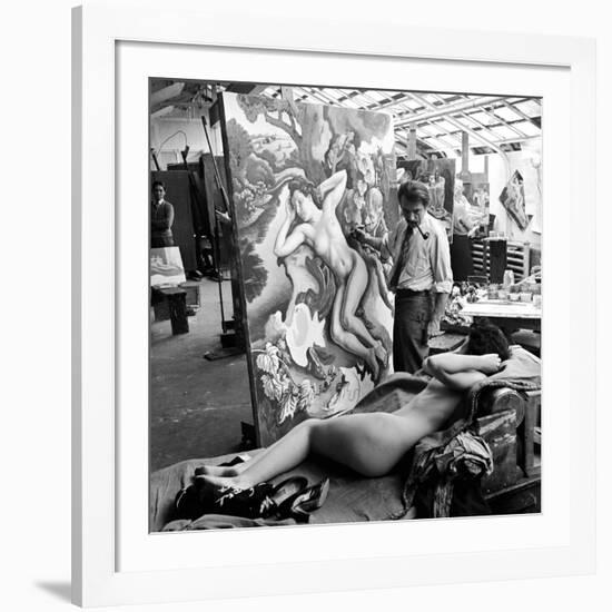 Artist Thomas Hart Benton Working on Painting "Rape of Persephone" in Studio Using Live Nude Model-Alfred Eisenstaedt-Framed Premium Photographic Print