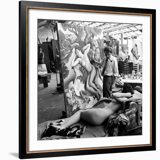 Artist Thomas Hart Benton Working on Painting "Rape of Persephone" in Studio Using Live Nude Model-Alfred Eisenstaedt-Framed Premium Photographic Print