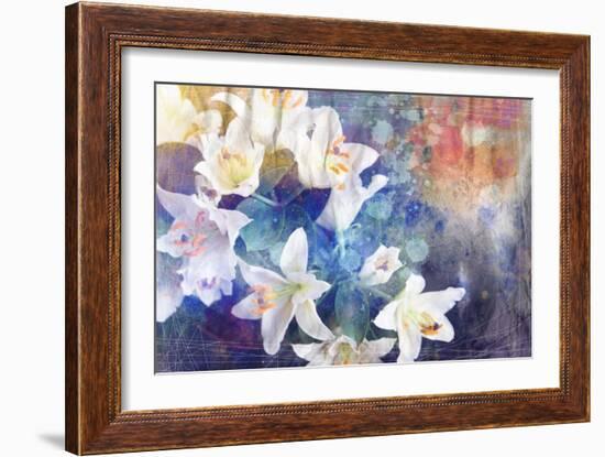 Artistic Abstract Watercolor Painting with Lily Flowers on Paper Texture-run4it-Framed Art Print