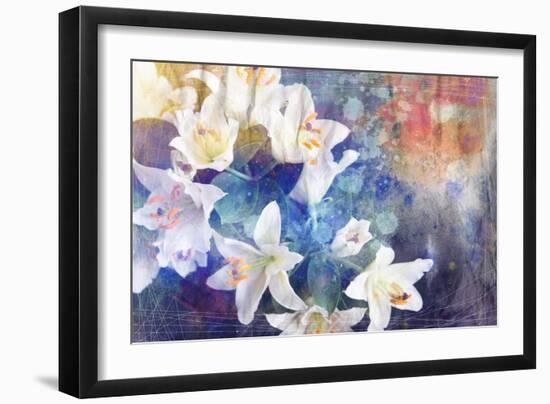 Artistic Abstract Watercolor Painting with Lily Flowers on Paper Texture-run4it-Framed Art Print