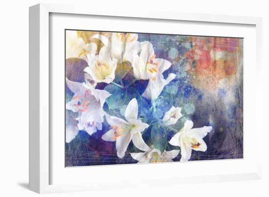 Artistic Abstract Watercolor Painting with Lily Flowers on Paper Texture-run4it-Framed Art Print