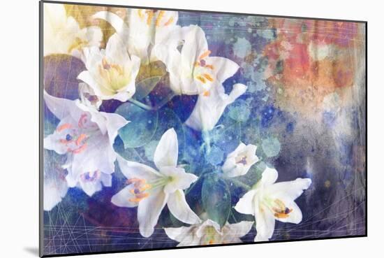 Artistic Abstract Watercolor Painting with Lily Flowers on Paper Texture-run4it-Mounted Art Print