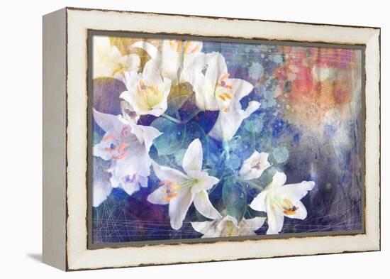 Artistic Abstract Watercolor Painting with Lily Flowers on Paper Texture-run4it-Framed Stretched Canvas