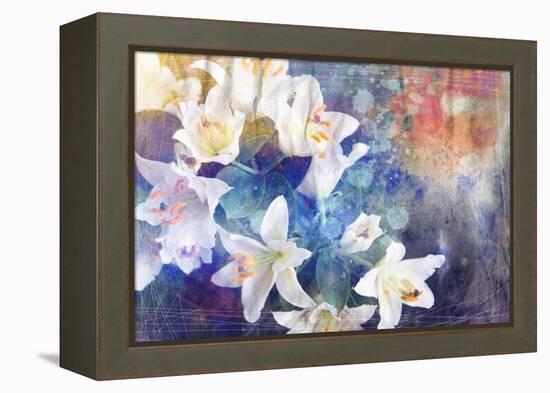 Artistic Abstract Watercolor Painting with Lily Flowers on Paper Texture-run4it-Framed Stretched Canvas