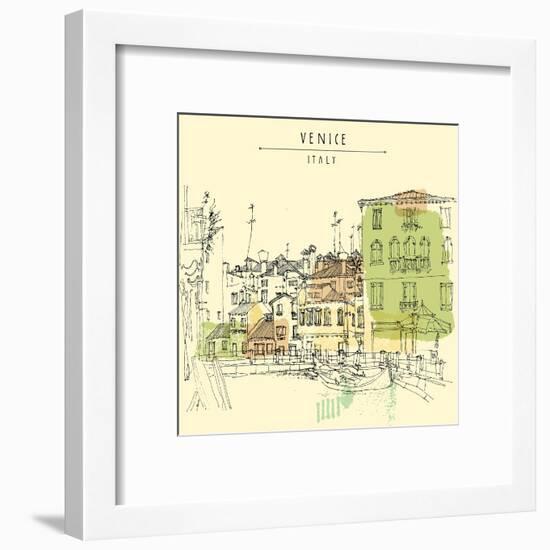 Artistic Freehand Illustration Postcard with a Touristic City View of Canareggio, Venice, Italy, Eu-babayuka-Framed Art Print