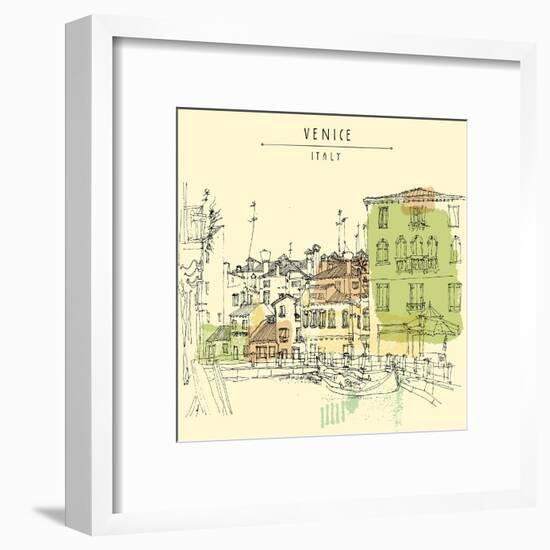 Artistic Freehand Illustration Postcard with a Touristic City View of Canareggio, Venice, Italy, Eu-babayuka-Framed Art Print