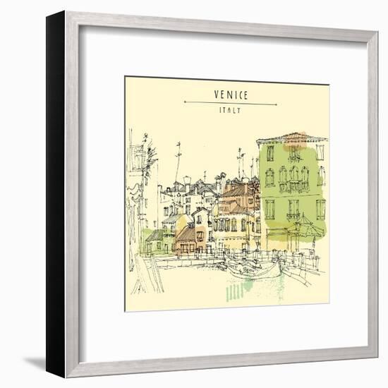 Artistic Freehand Illustration Postcard with a Touristic City View of Canareggio, Venice, Italy, Eu-babayuka-Framed Art Print