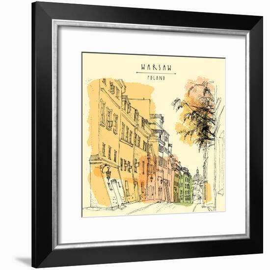 Artistic Illustration of a Street in in Old Center of Warsaw, Poland, Europe. Historical Buildings-babayuka-Framed Premium Giclee Print