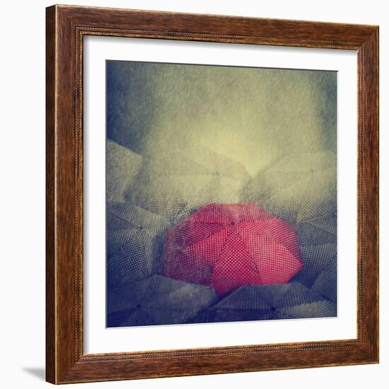 Artistic Image of Red Umbrella Standing out from the Crowd-hitdelight-Framed Photographic Print