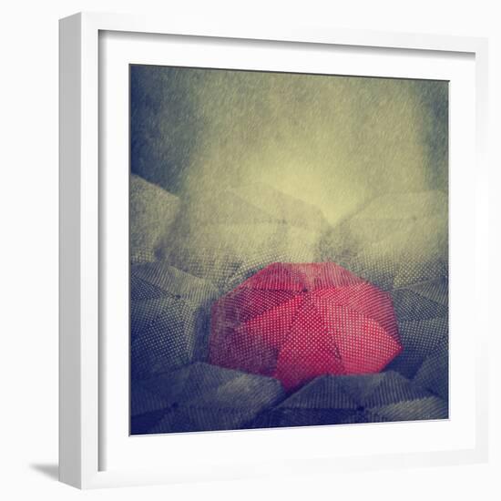 Artistic Image of Red Umbrella Standing out from the Crowd-hitdelight-Framed Photographic Print