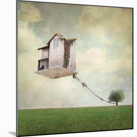 Artistic Image Representing an House Floating in the Air Tied to a Rope to the Tree in a Surreal Vi-Valentina Photos-Mounted Photographic Print