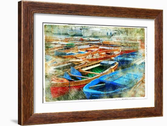 Artistic Picture In Painting Style - Boats In Naples Port-Maugli-l-Framed Art Print