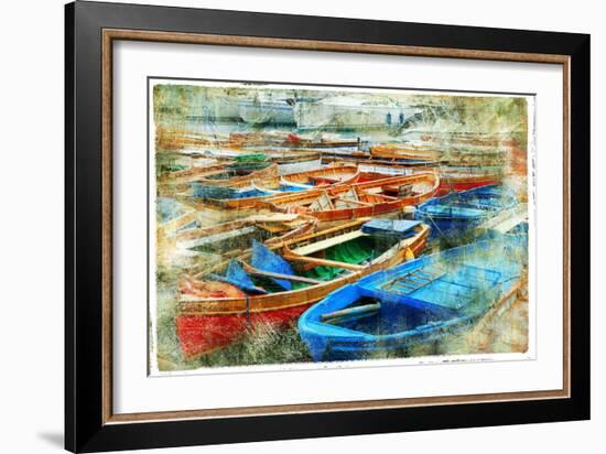 Artistic Picture In Painting Style - Boats In Naples Port-Maugli-l-Framed Art Print