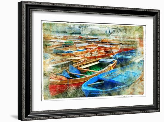 Artistic Picture In Painting Style - Boats In Naples Port-Maugli-l-Framed Art Print