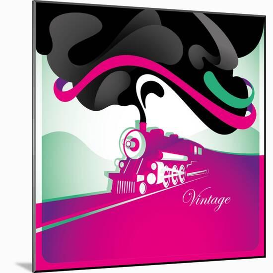 Artistic Vintage Background with Locomotive. Vector Illustration.-Rashomon-Mounted Art Print