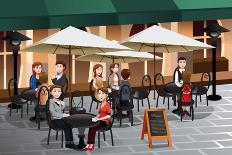 People Enjoying Coffee Outside Of A Cafe-Artisticco LLC-Art Print