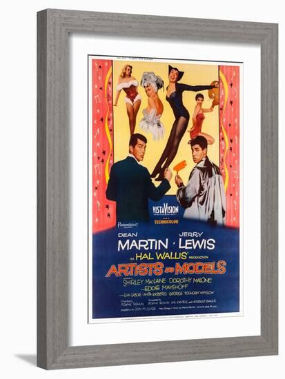 Artists and Models, from Left: Dean Martin, Shirley Maclaine, Jerry Lewis, 1955-null-Framed Art Print