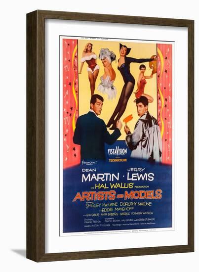 Artists and Models, from Left: Dean Martin, Shirley Maclaine, Jerry Lewis, 1955-null-Framed Art Print