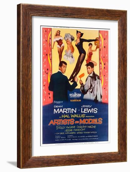 Artists and Models, from Left: Dean Martin, Shirley Maclaine, Jerry Lewis, 1955-null-Framed Art Print