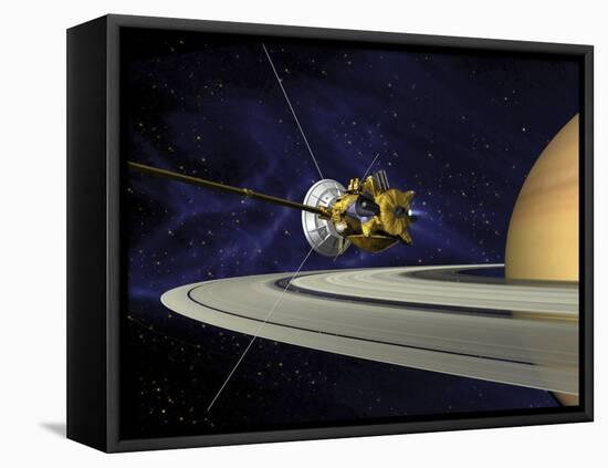 Artists Concept of Cassini During the Saturn Orbit Insertion Maneuver-Stocktrek Images-Framed Premier Image Canvas