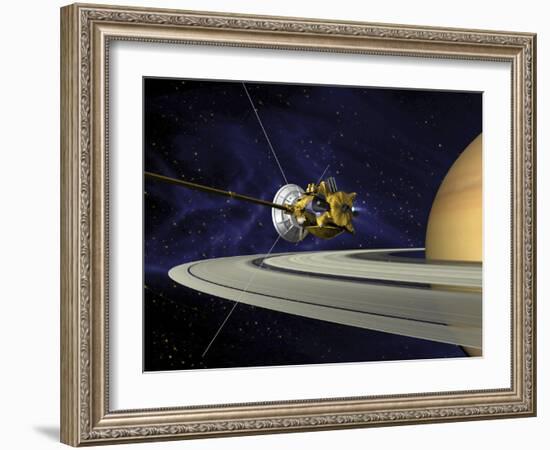 Artists Concept of Cassini During the Saturn Orbit Insertion Maneuver-Stocktrek Images-Framed Photographic Print