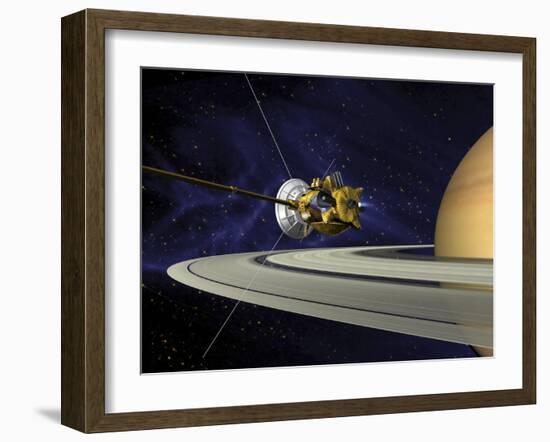 Artists Concept of Cassini During the Saturn Orbit Insertion Maneuver-Stocktrek Images-Framed Photographic Print