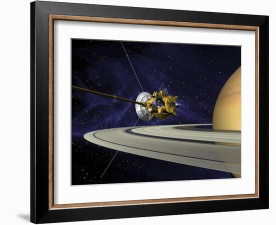 Artists Concept of Cassini During the Saturn Orbit Insertion Maneuver-Stocktrek Images-Framed Photographic Print