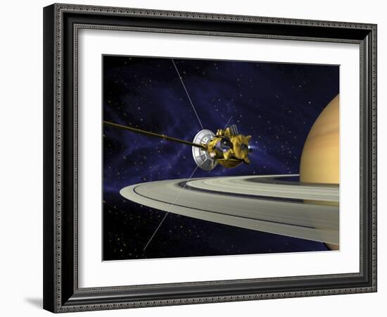 Artists Concept of Cassini During the Saturn Orbit Insertion Maneuver-Stocktrek Images-Framed Photographic Print