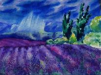 Watercolor Painting with Beautiful Landscape. Typical Lavender Fields in Rainy Day.-artsandra-Photographic Print