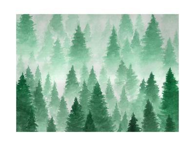 Artwork Background Painted With Watercolor Hand Drawn Landscape Of Foggy Forest Winter Hill Wil Art Print Julie July Art Com