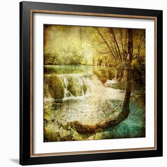 Artwork In Retro Style - Waterfall-Maugli-l-Framed Art Print