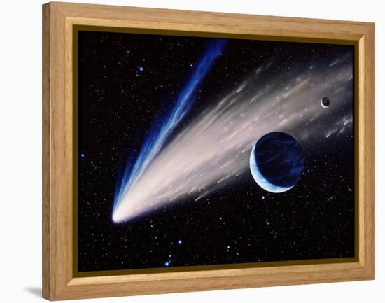 Artwork of a Comet Passing the Earth-Joe Tucciarone-Framed Premier Image Canvas