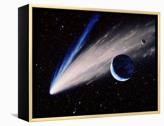 Artwork of a Comet Passing the Earth-Joe Tucciarone-Framed Premier Image Canvas