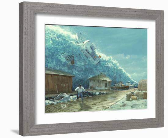 Artwork of a Tsunami Destroying a Small Harbour-Chris Butler-Framed Photographic Print