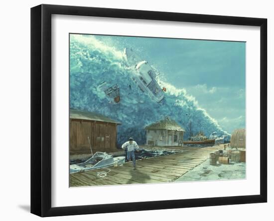 Artwork of a Tsunami Destroying a Small Harbour-Chris Butler-Framed Photographic Print