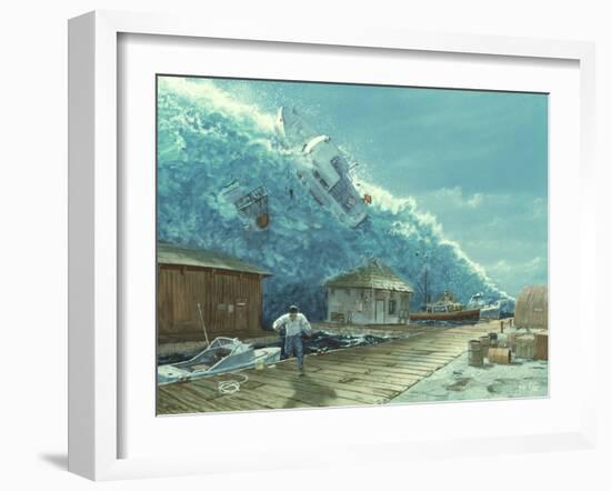 Artwork of a Tsunami Destroying a Small Harbour-Chris Butler-Framed Photographic Print