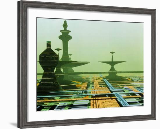 Artwork of An Alien City on a Circuit Board-Julian Baum-Framed Photographic Print
