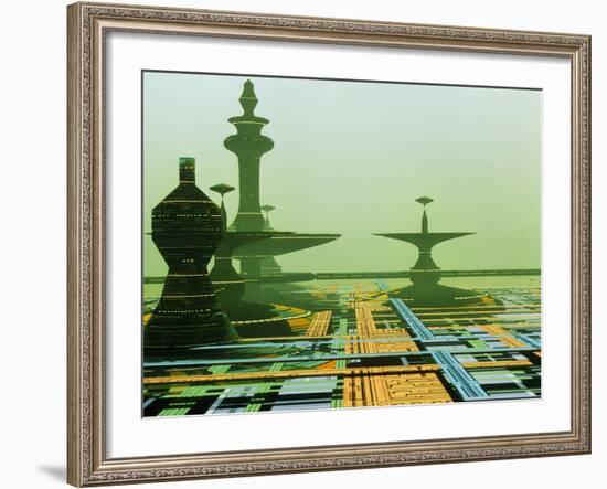 Artwork of An Alien City on a Circuit Board-Julian Baum-Framed Photographic Print