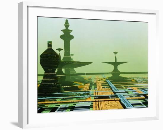 Artwork of An Alien City on a Circuit Board-Julian Baum-Framed Photographic Print